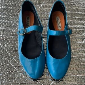 Nicole Teal Mary Jane Flats with Buckle Strap